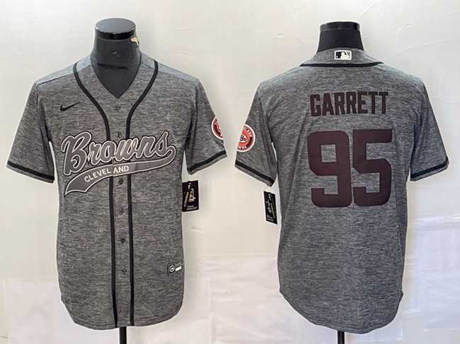 Mens Cleveland Browns #95 Myles Garrett Gray With Patch Cool Base Stitched Baseball Jersey->cleveland browns->NFL Jersey